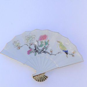 Ming Garden Otagiri Japan Handpainted Fan Trinket Dish Decor